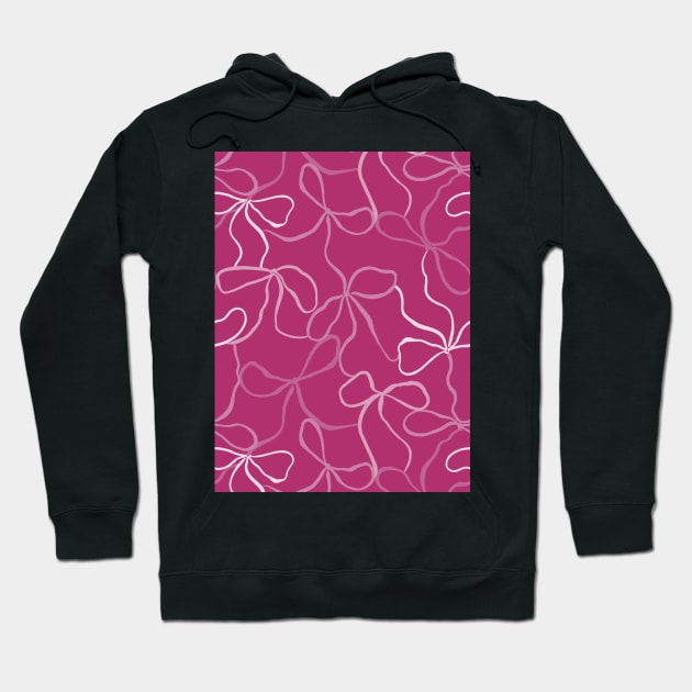 Coquette Pink Bows on a dark pink background pattern Hoodie by marufemia
